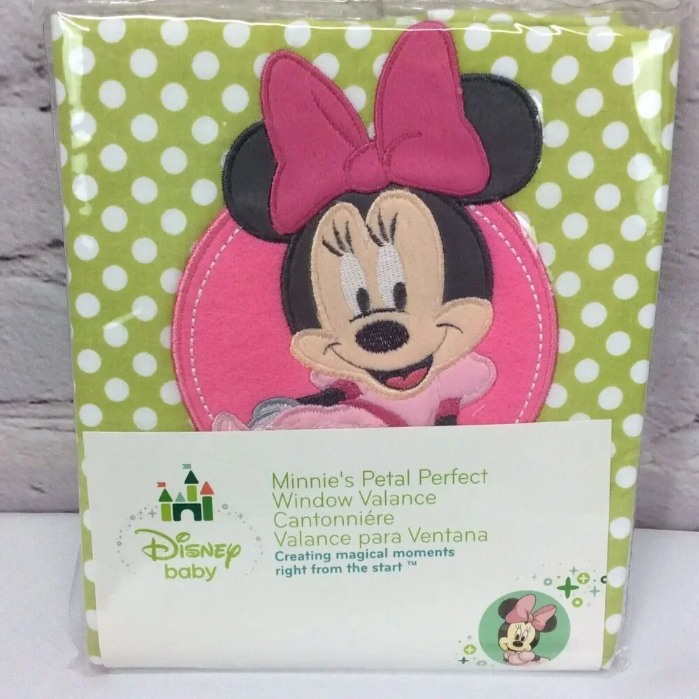 Disney Baby Minnie’s Petal Perfect Window Valance Curtain Green & Pink Polka Dot